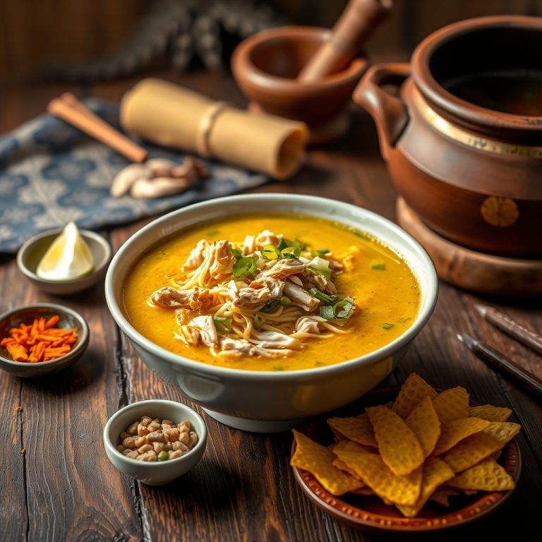 Traditional Soto Ayam: Indonesian Turmeric Chicken Noodle Soup